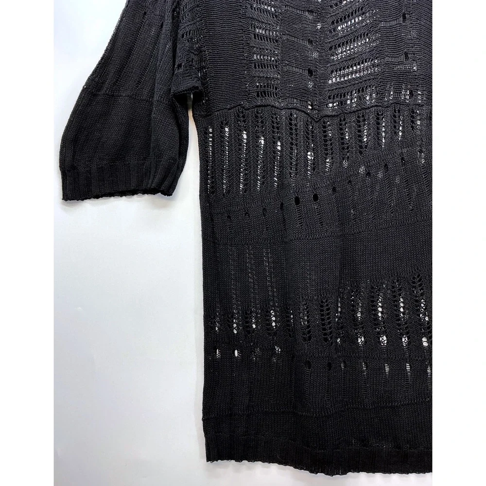 Moda International Black Open Knit‎ Tunic Sweater Sz M Boho Swim Festival Goth